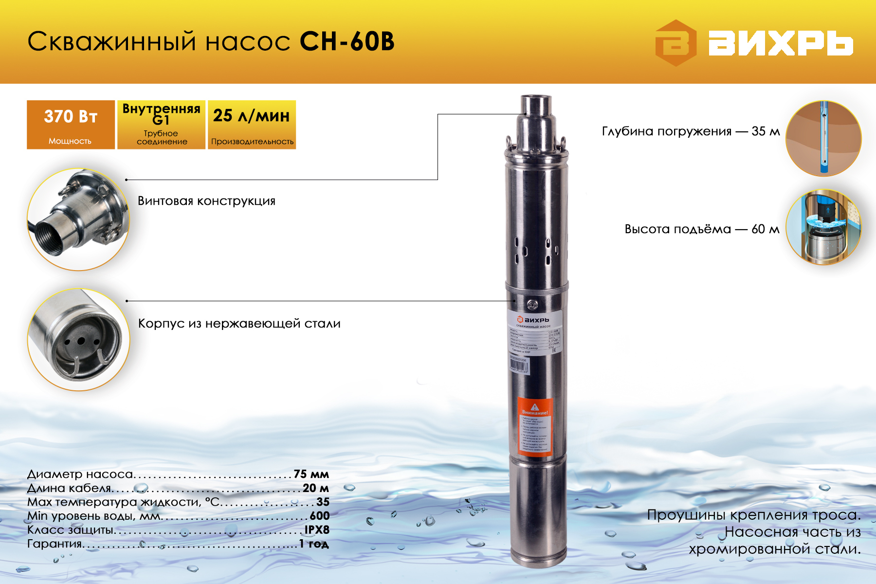 Как разобрать погружной скважинный насос Скважинный насос СН-60B Вихрь - купить по выгодной цене в интернет-магазине OZON