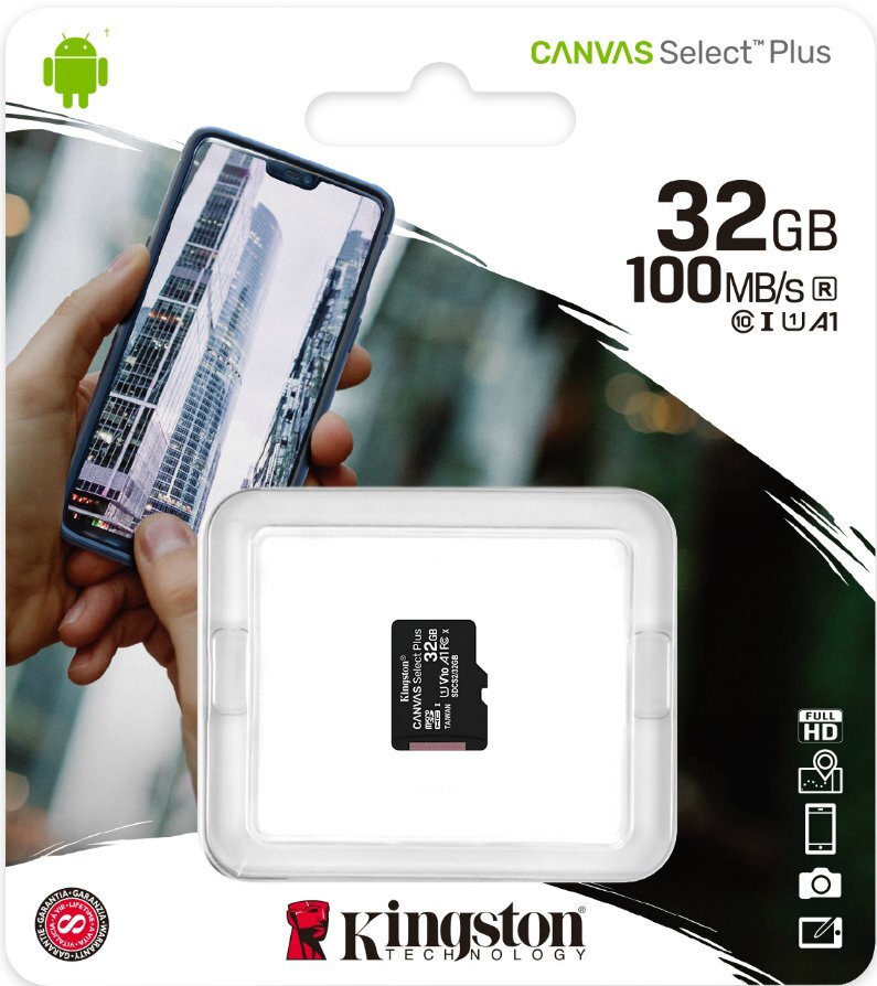 КартапамятиMicroSD/MicroSDHC32GbKingstonclass10100Mb/sб/адCanvasSelectPlusSDCS2/32GBSP