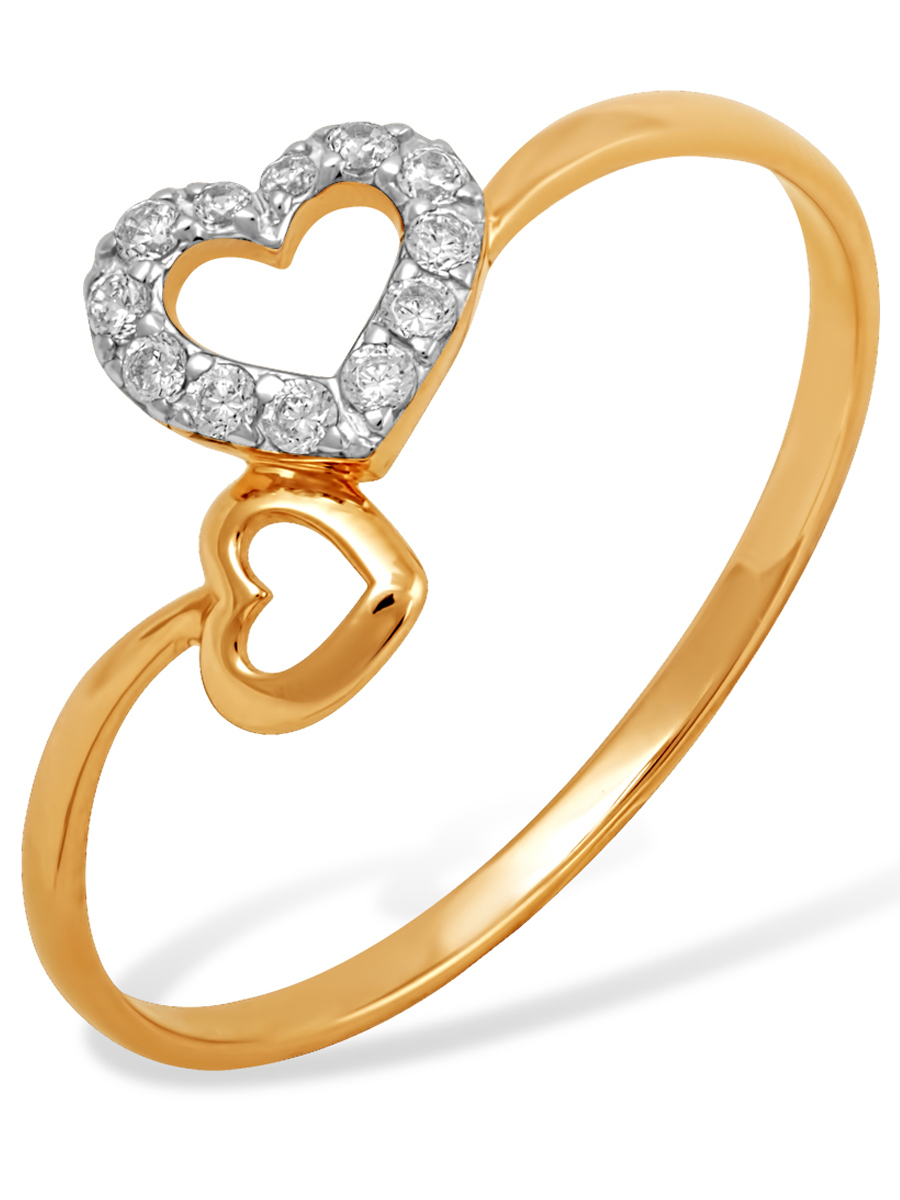 Кольцо из золота с фианитами 585 с сердечками