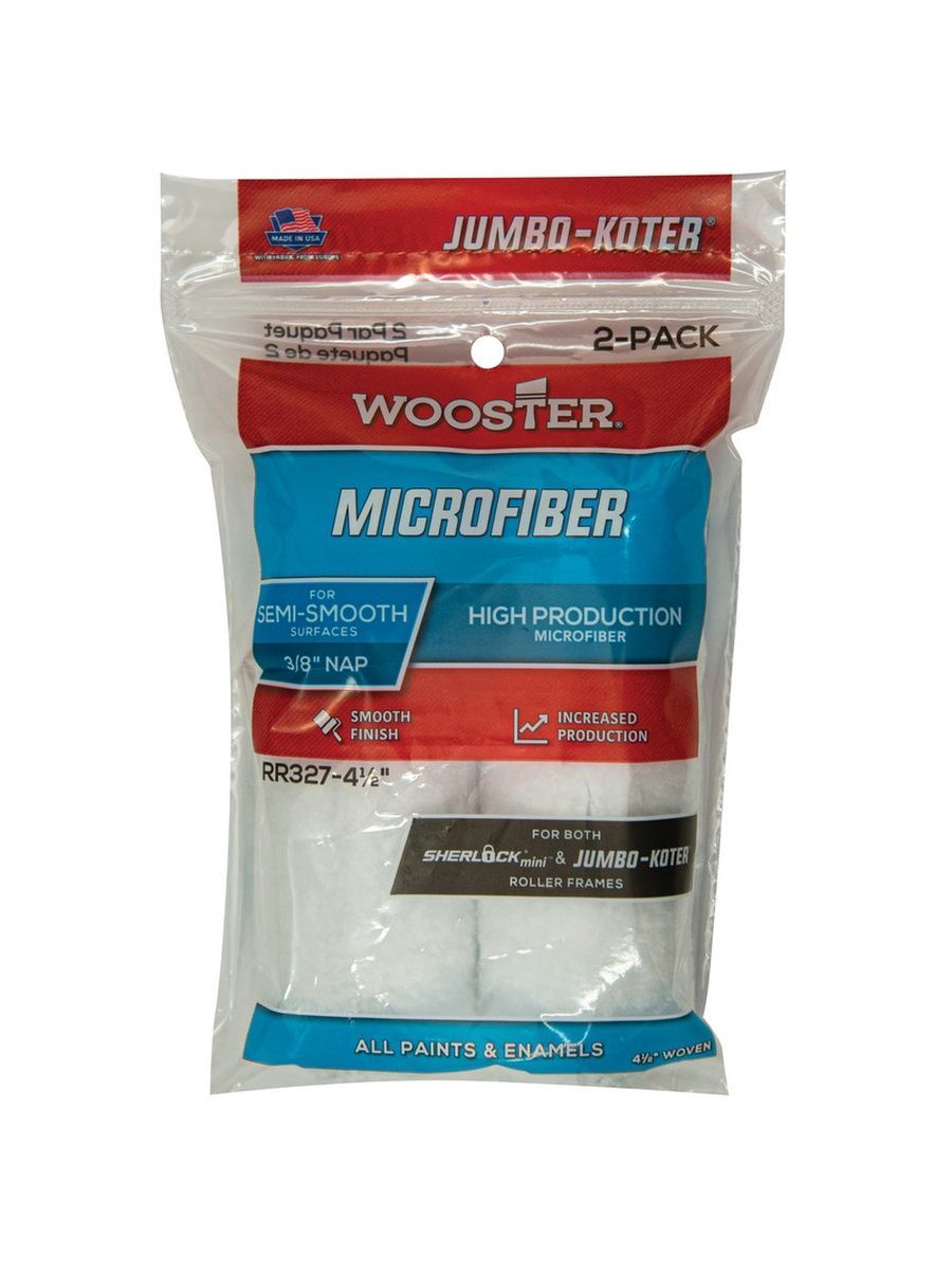 Мини-валик малярный WOOSTER RR327-4 1/2 Microfiber 3/8 Jumbo-Kote (ворс 0,95 см, ширина 11,43 см), микрофибра, набор 2 шт.