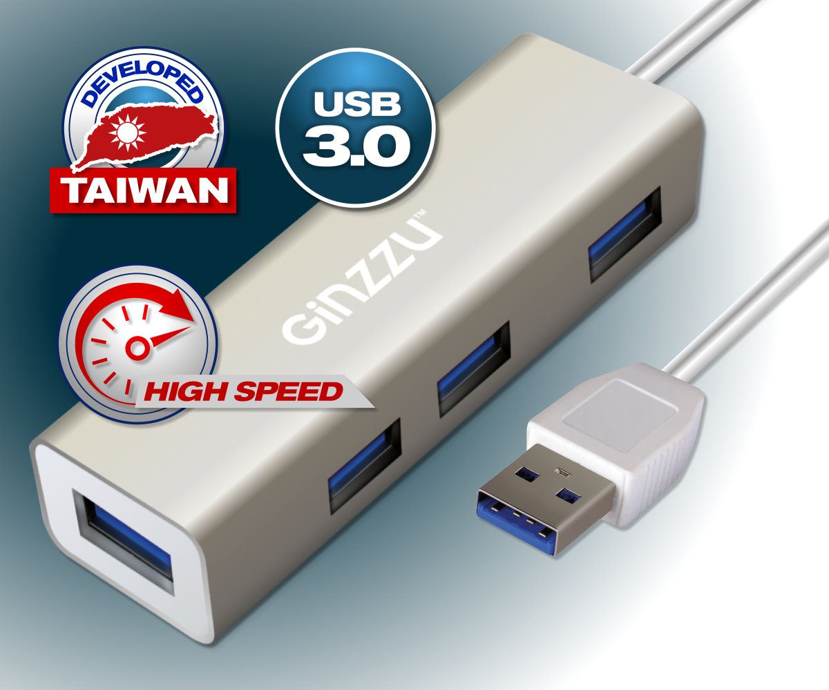 USB3.0концентраторHUBРазветвительдлякомпьютеровна4портаGinzzuGR-517UB4USB3.0,кабель20см,алюминиевыйкорпус,серебристый