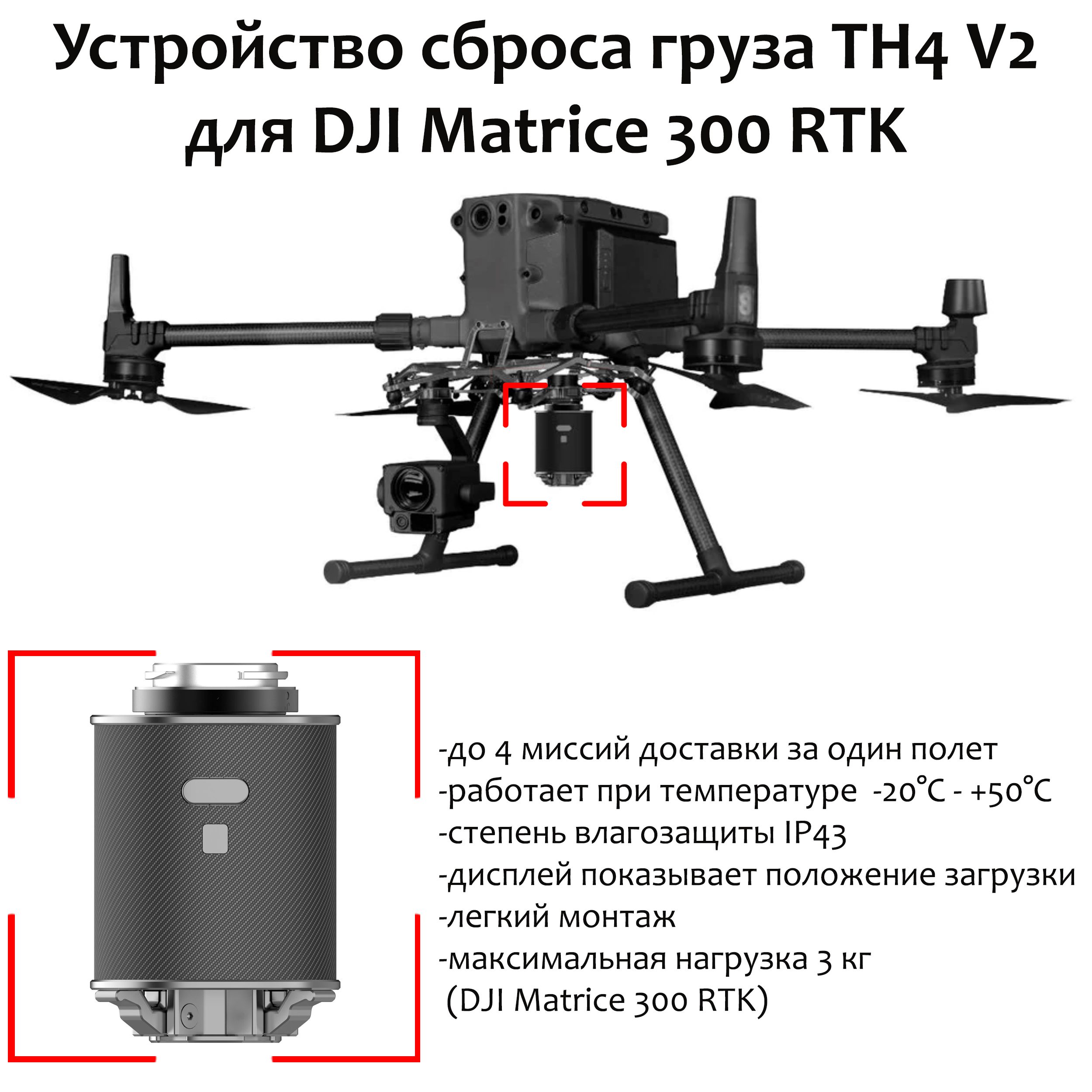 Устройство сброса груза TH4 V2 для DJI Matrice 300 RTK / система доставки и  сброса груза - купить с доставкой по выгодным ценам в интернет-магазине  OZON (1200341110)