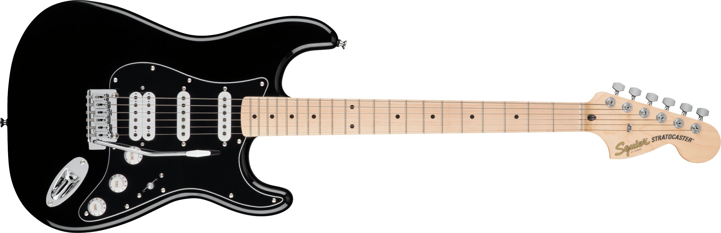 Squier by Fender Электрогитара FSR Affinity Series Stratocaster HSS, Maple Fingerboard, Black Pickguard, Black 6-струнная, корпус Тополь