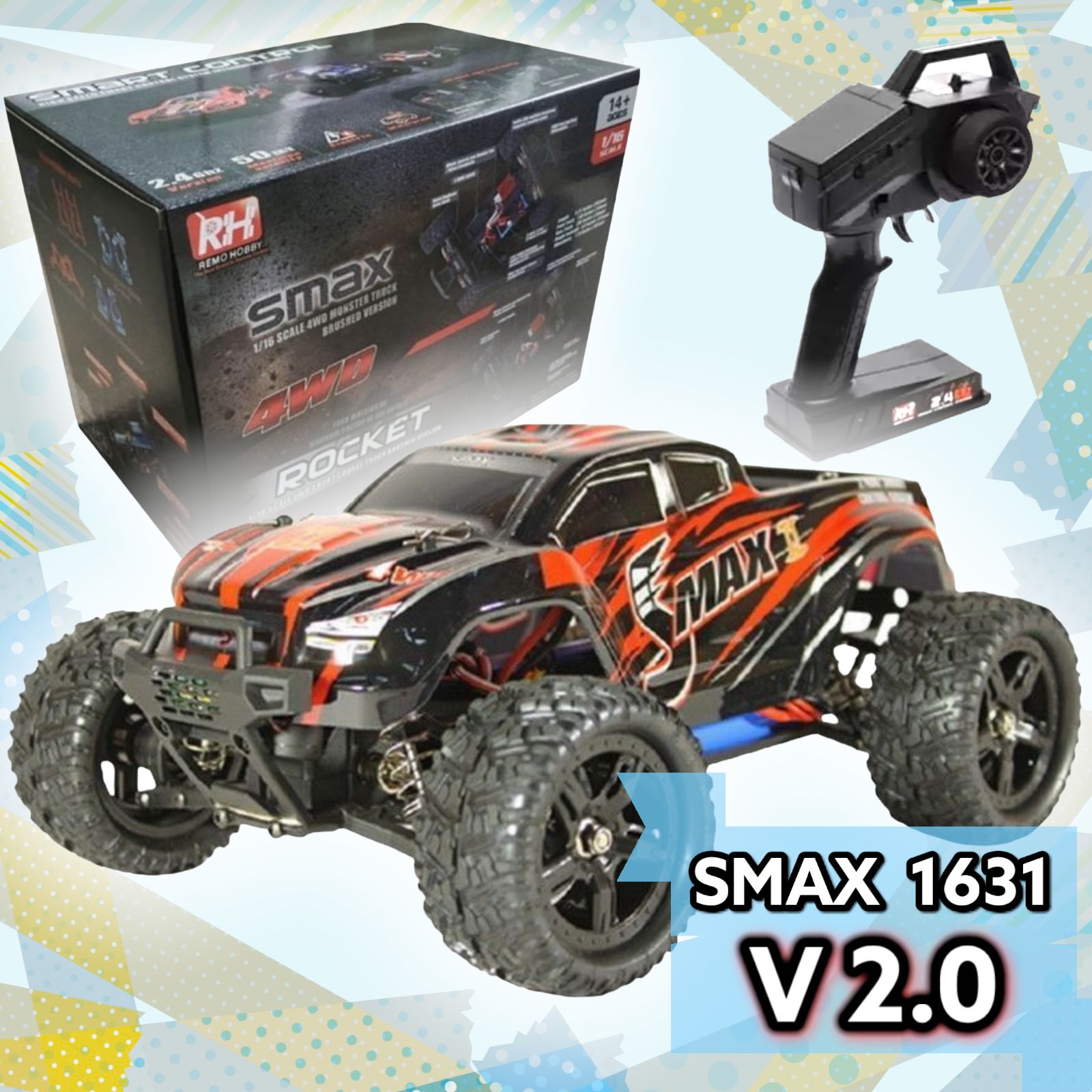 Машинканарадиоуправлении1/16монстр-тракRemoHobbySMAXV2.0/4WD2.4GRTR/Красный