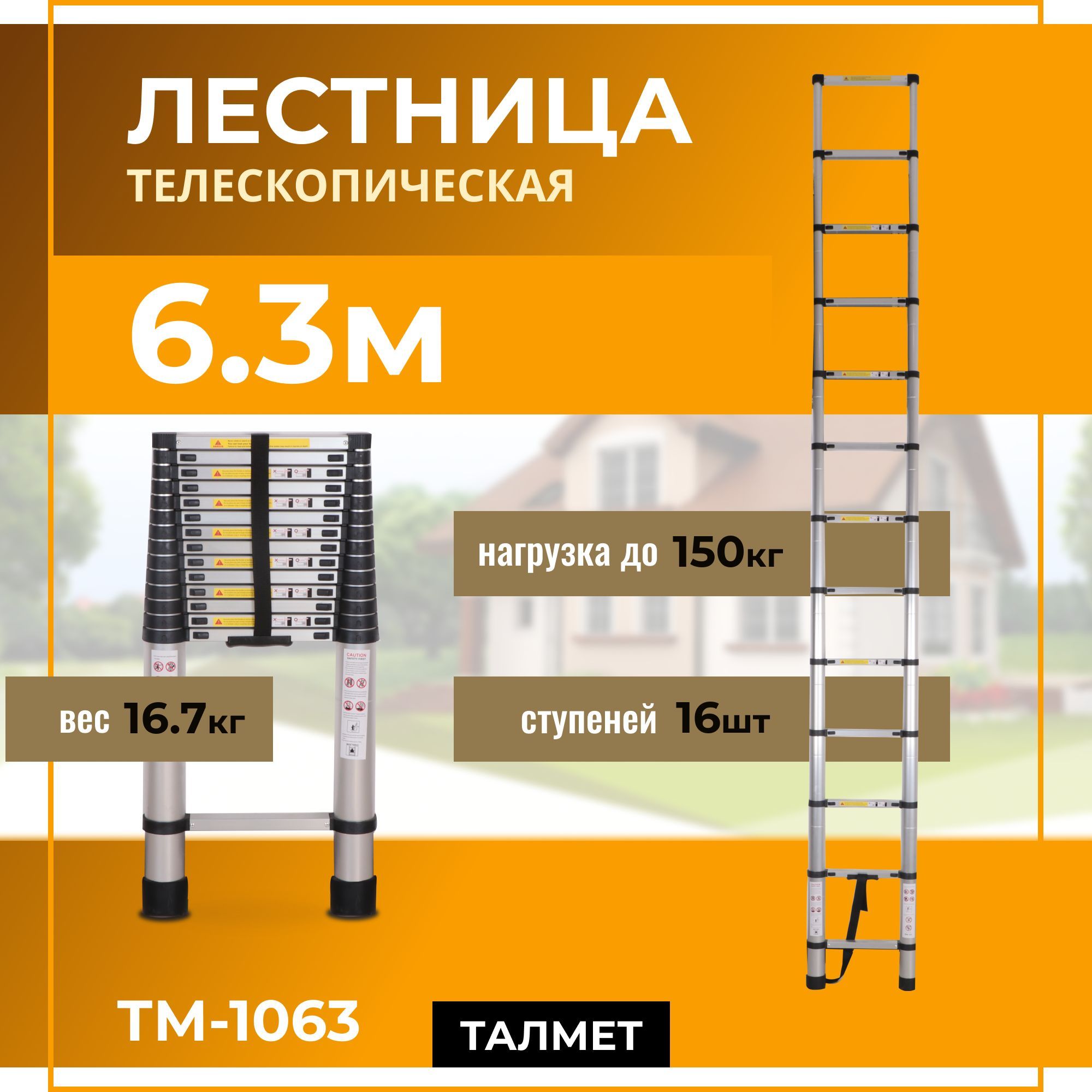 Лестница телескопическая 6 м (6,3 м) TM-1063 Talmet prof