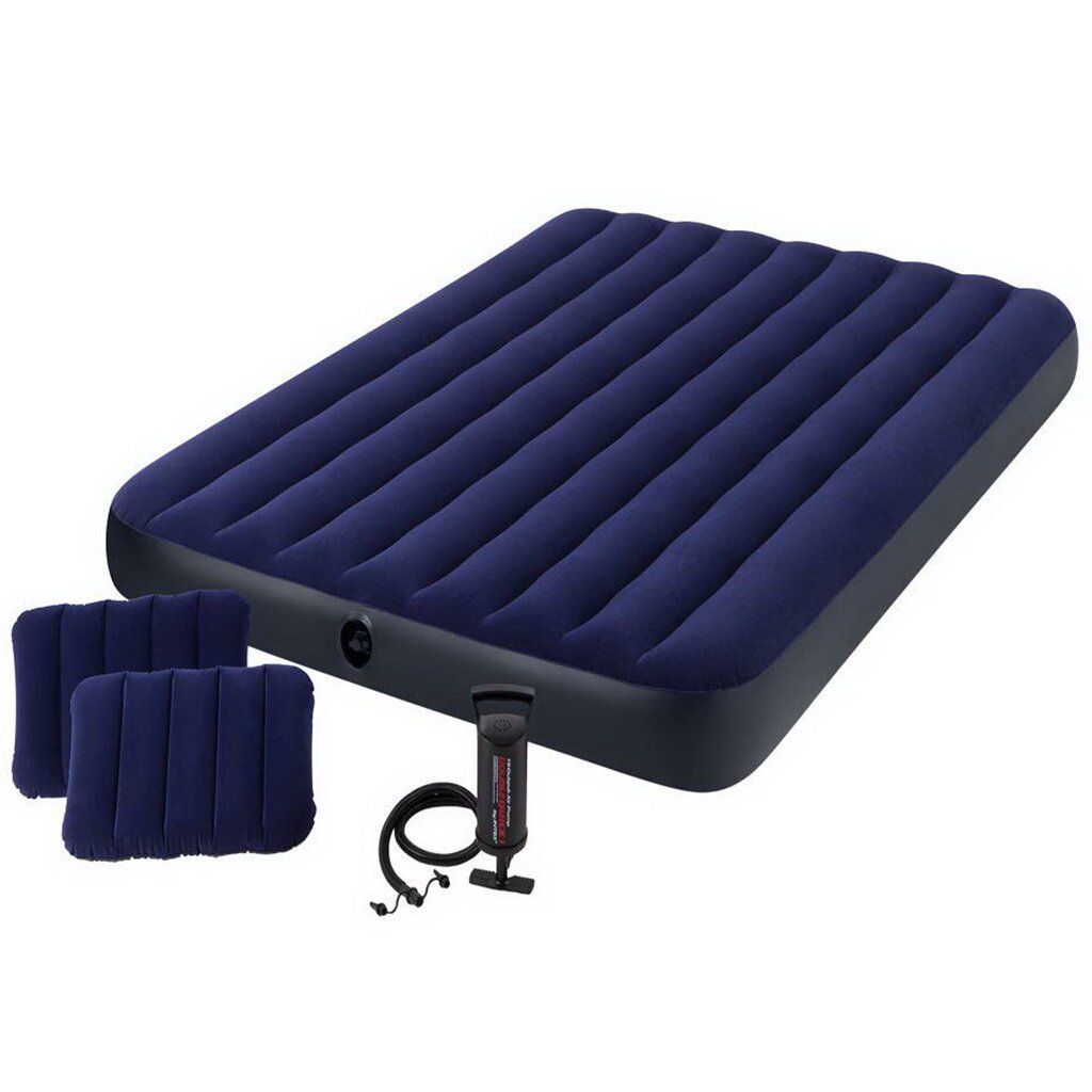 64765 Надувной матрас Classic Downy Airbed Fiber-Tech, 152х203х25см с подушками и насосом