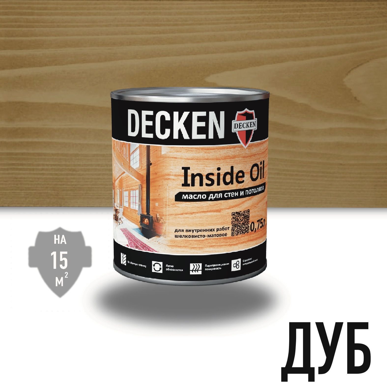 Масло для дерева, DECKEN, Inside Oil, для стен и потолков, дуб, 0,75 л