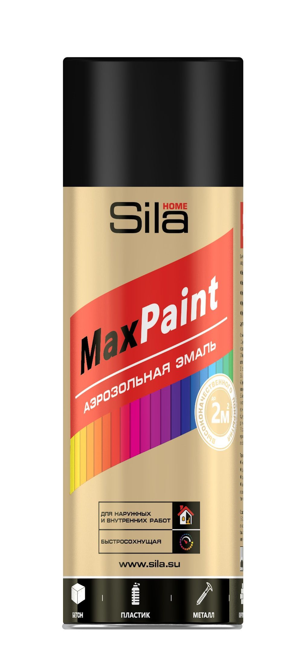 АэрозольнаяэмальуниверсальнаяSilaHOMEMaxPaint,черныйматовыйRAL9005,520мл