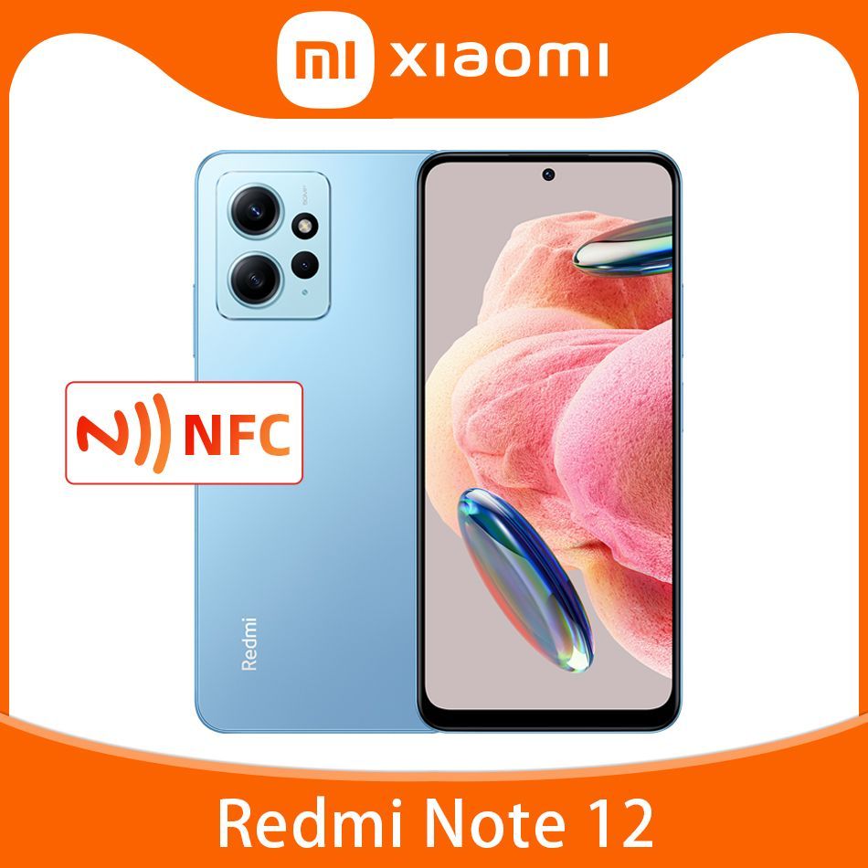 Xiaomi Смартфон Xiaomi Redmi Note 12 NFC глобальная версия поддерживает  русский язык 6/128 ГБ, синий