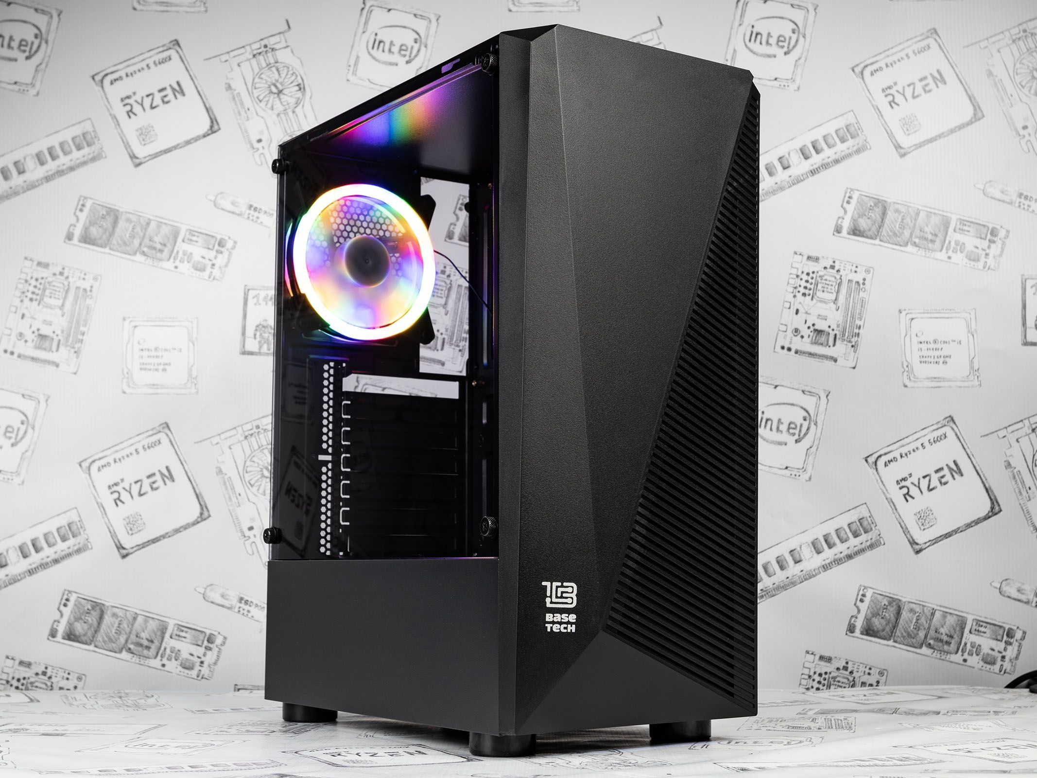 Basetech gfx. Basetech GFX-01. Корпус для компьютера Basetech GFX-03 4хrgb Fan. Чехол закалённым стеклом ATX корпус
