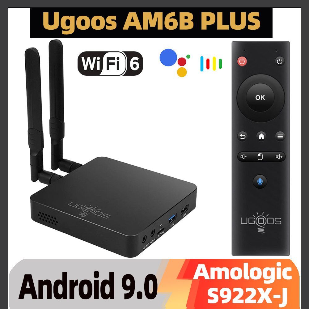 СмартТВприставкаUgoosAM6BPlusAmlogicS922X-J4KТВБоксАндроид9.04Гб/32ГбWiFi-6cBluetoothпультом