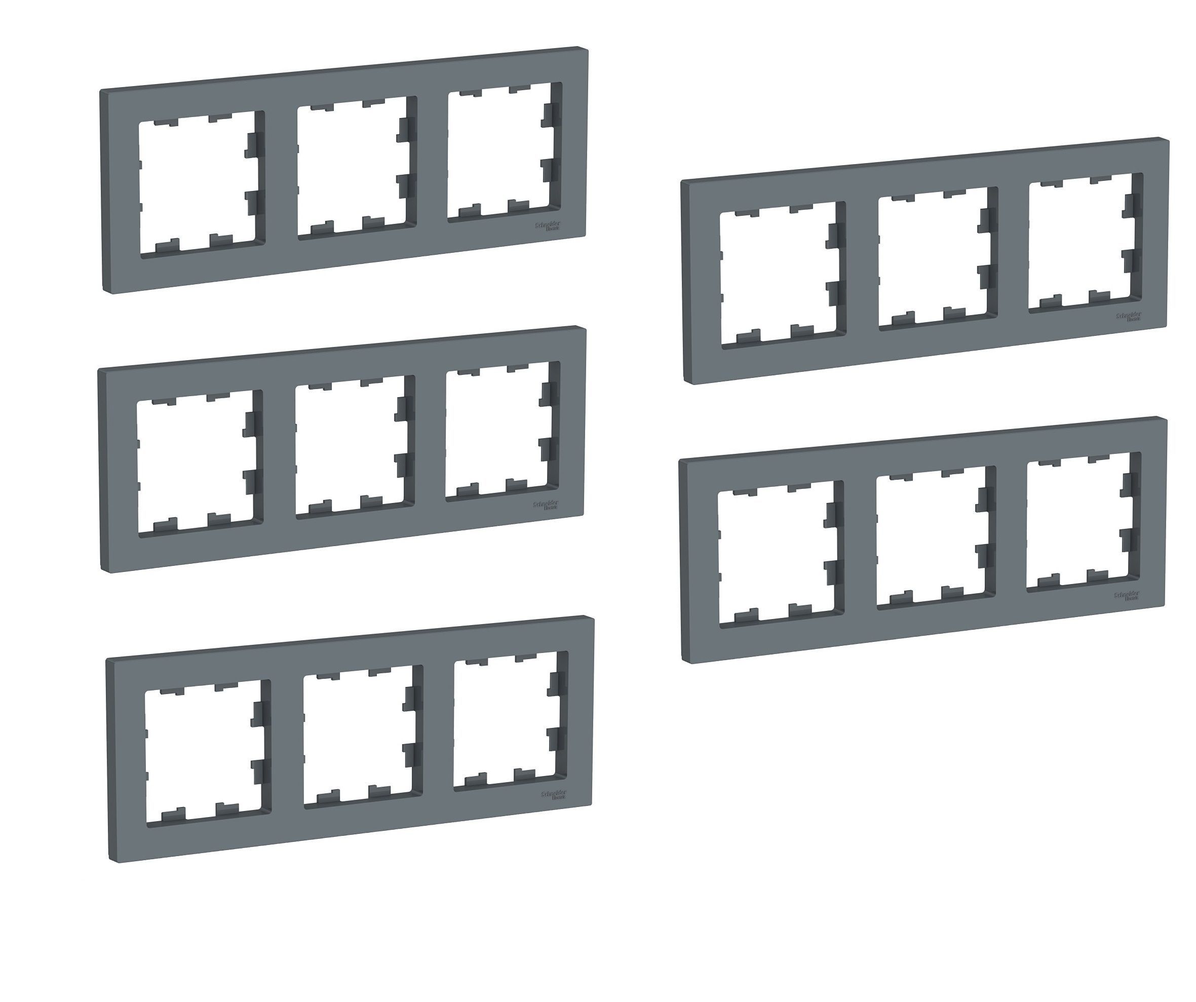 Systeme Electric Рамка электроустановочная Atlas Design, серый, 3 пост., 5 шт.