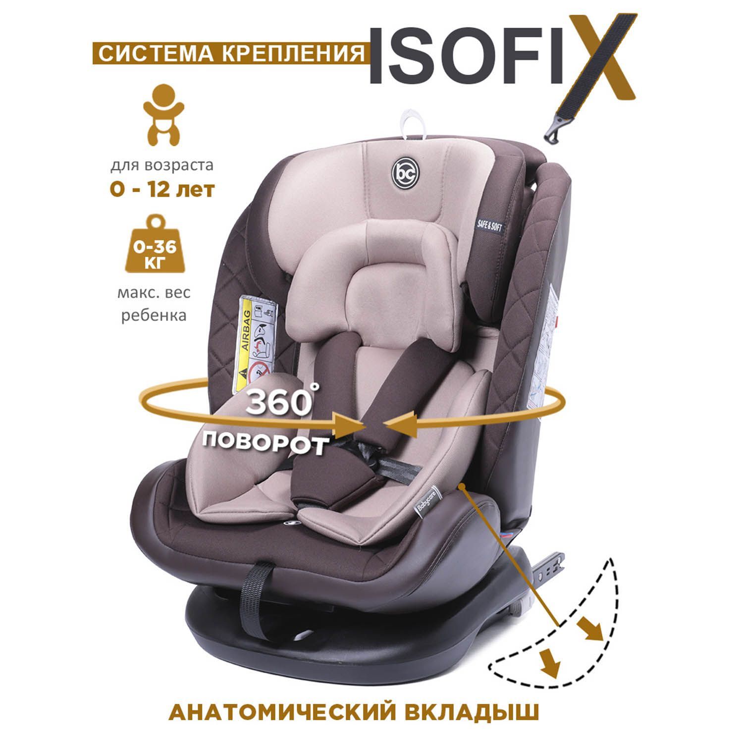 Автокресло детское поворотное Shelter Isofix 0-36кг до 12 лет 0+/1/2/3, Babycare