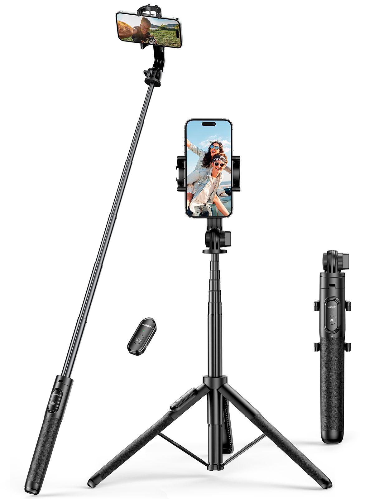 Палка-штатив для селфи UGREEN LP586 (15062) Selfie Stick Tripod with Bluetooth Remote and Length Adjusted регулируемая по высоте до 1,5 метров. Цвет: черный