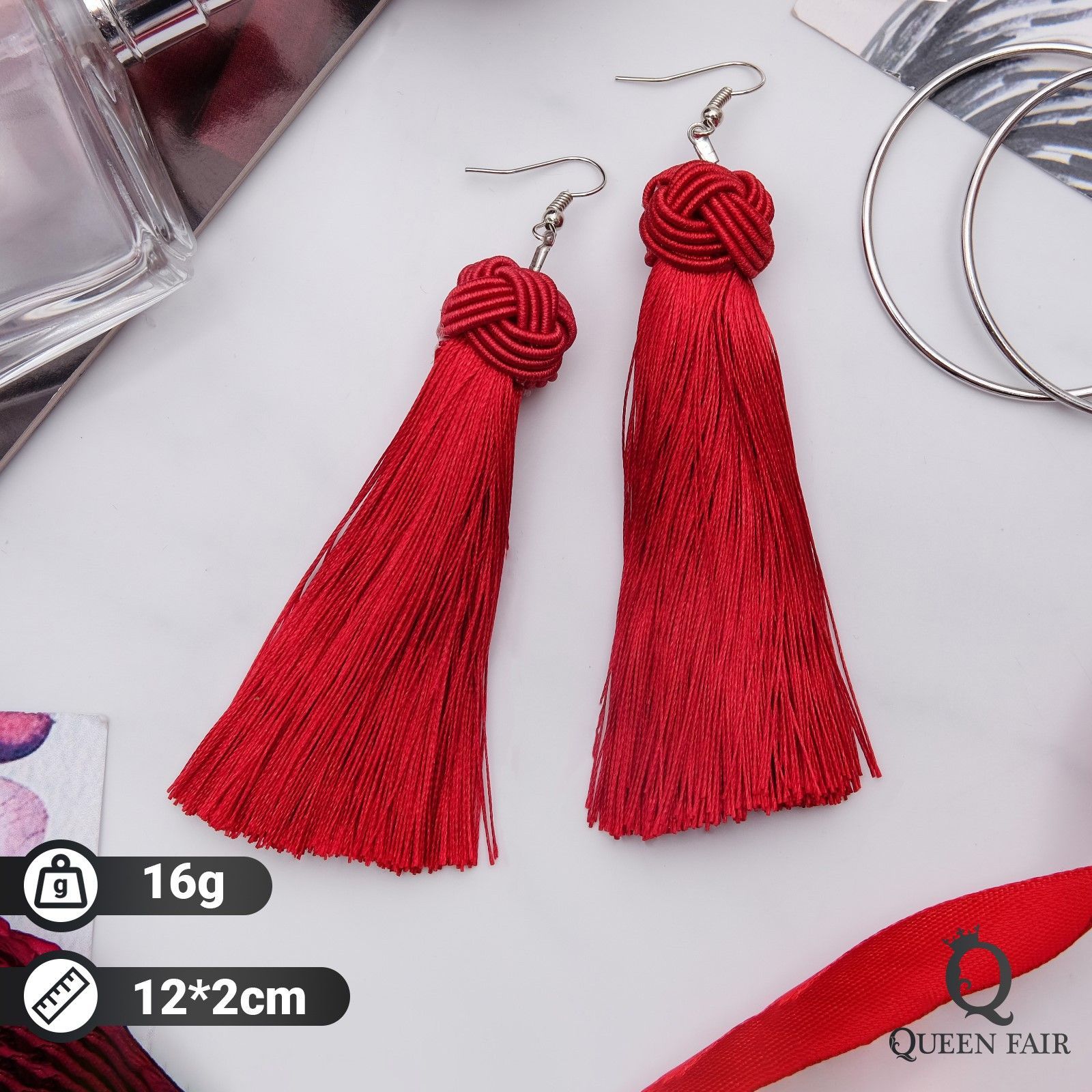 Серьги женские бижутерия висячие "Кисти" романс, цвет бордовый в серебре, длина кисти 10 см