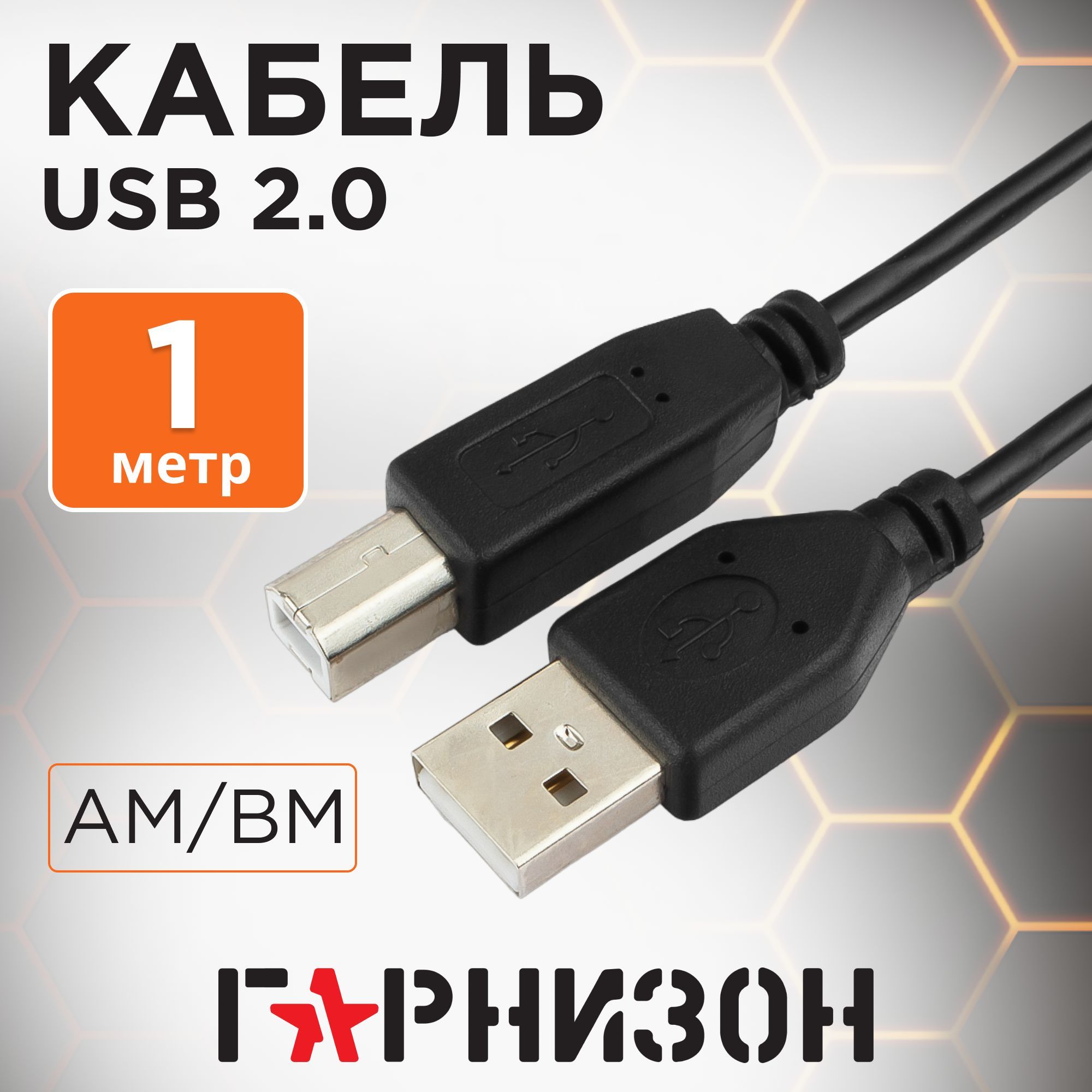 ГарнизонКабельдляподключенияпериферийныхустройствUSB2.0Type-A/USB2.0Type-B,1м,черный