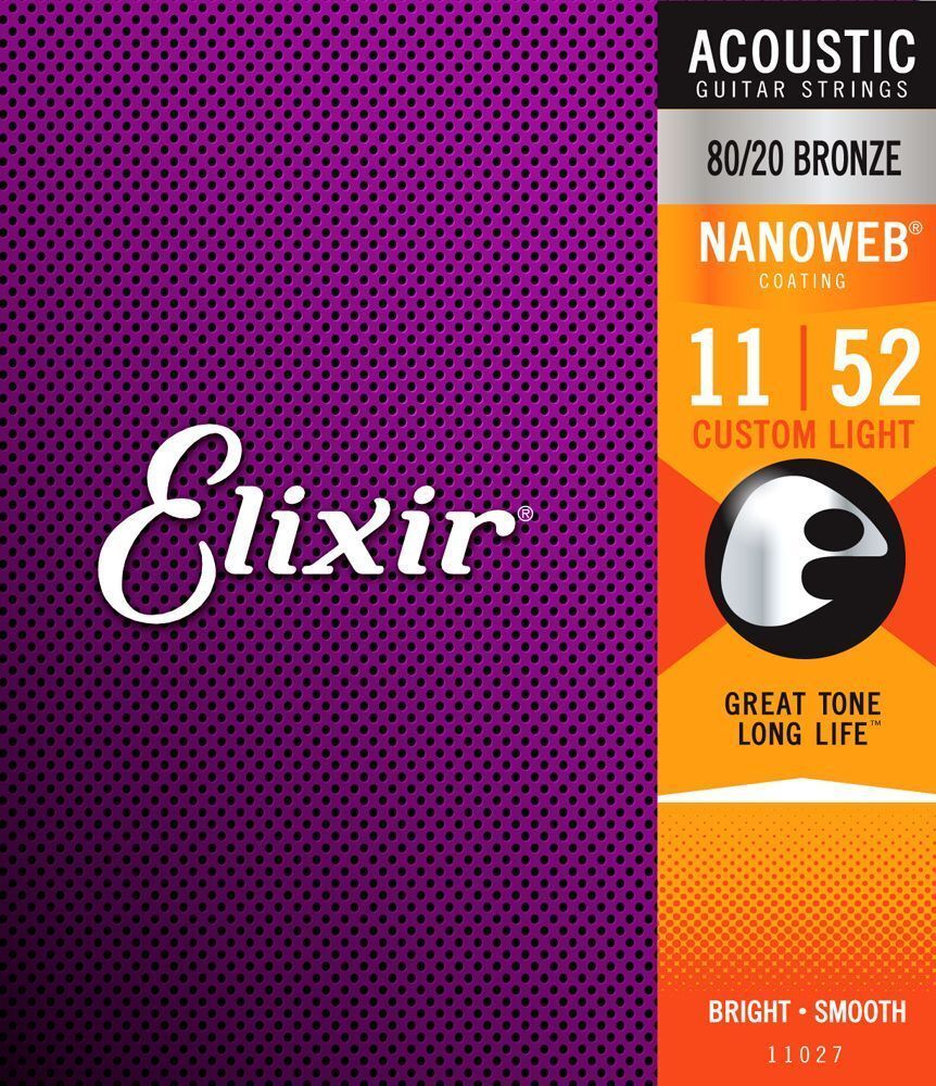 Струны 11027 для акустической гитары Elixir 11-52 Nanoweb