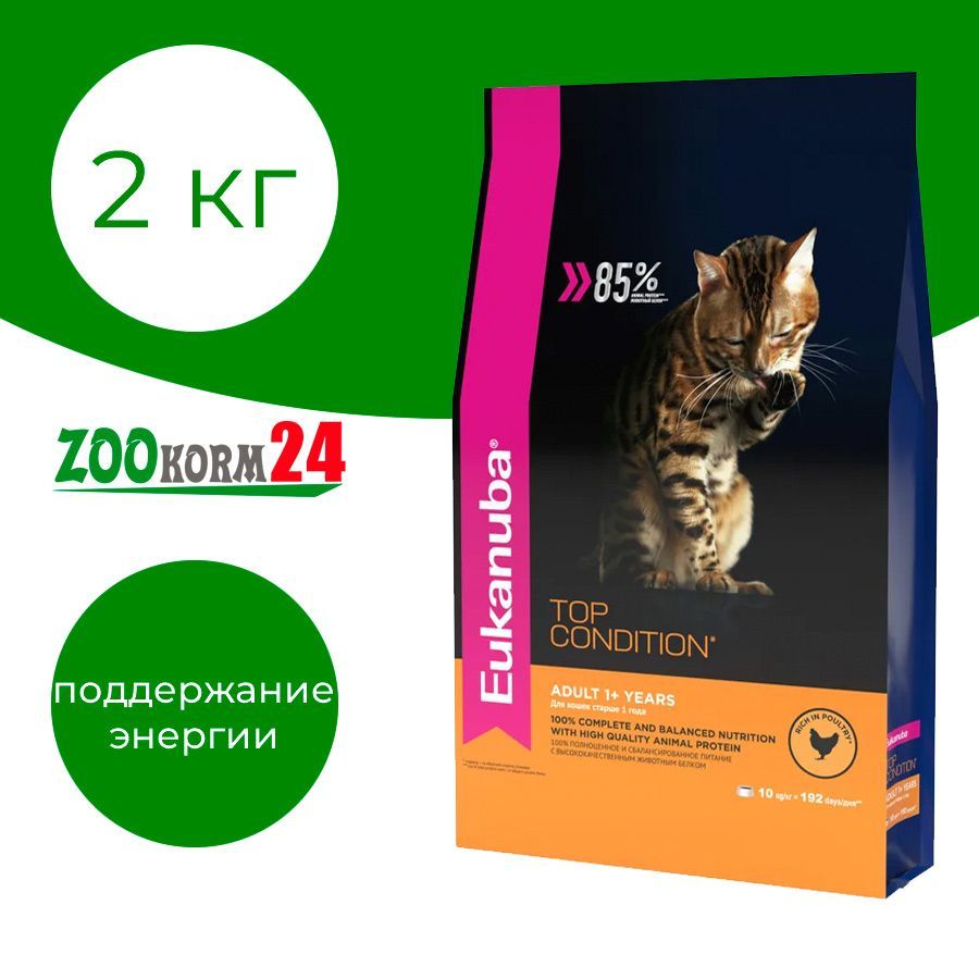 Корм сухой Eukanuba Top Condition Adult для взрослых кошек, курица, 2 кг