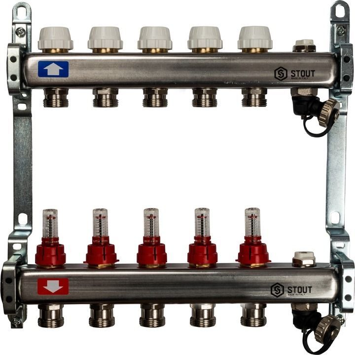 Stout 6 выходов. коллектор с расходомерами стаут 6 выходов. коллектор стоут 3/4 с расходомерами. коллектор tim для теплого пола. Stout 6 выходов.
