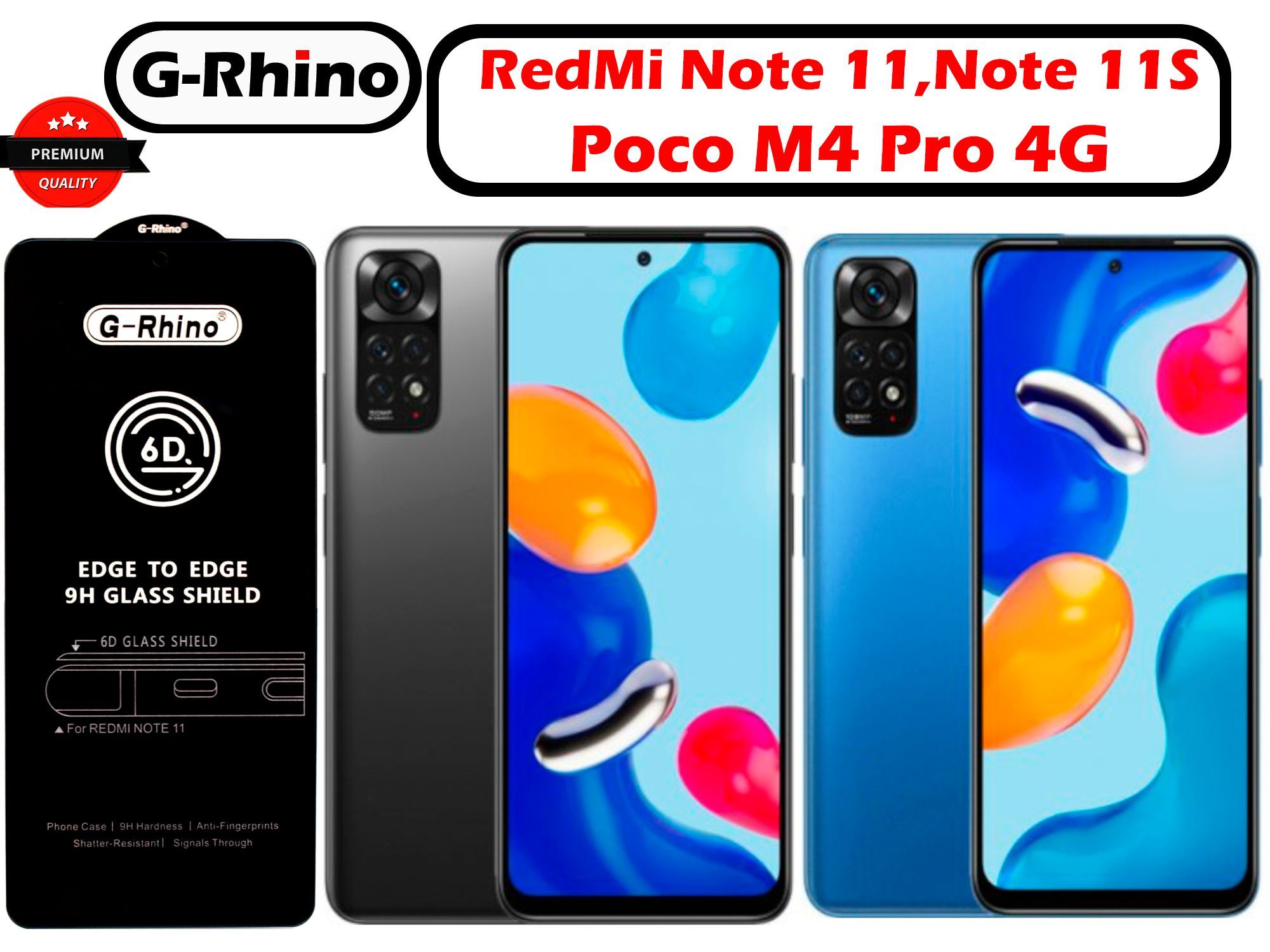 Защитное стекло G-Rhino для Xiaomi Redmi Note 11 , 11S , Note 12S , Poco M4  Pro(4G) / Закаленная прозрачная защита 9H на экран для Ксиаоми /  Противоударная бронь на дисплей телефона