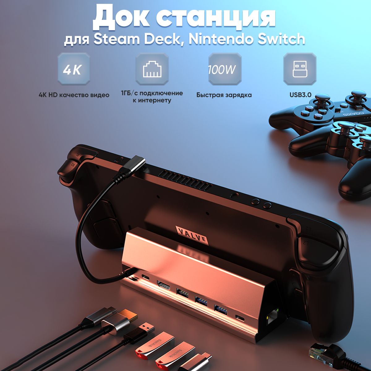 ДокстанцияхабUSB-С6в1дляSteamDeck,RogAlly