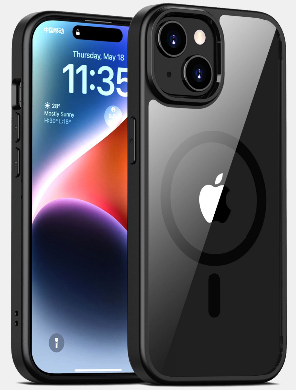 ПрозрачныйчехолдляAppleIPhone15(MagSafe)/Айфон15ссиликоновымкантомCrystalMagSafeCase(Чёрный)