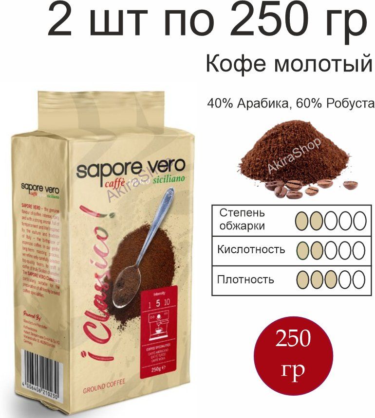 2шт.КофемолотыйSaporeVeroClassico,250гр(500гр)