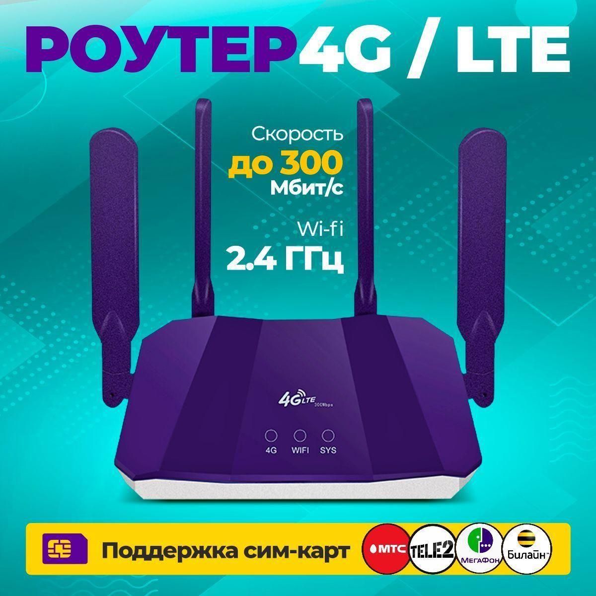 Роутер Модем 4G, фиолетовый, 2.4 ГГц купить по низкой цене с доставкой в  интернет-магазине OZON (1375396959)