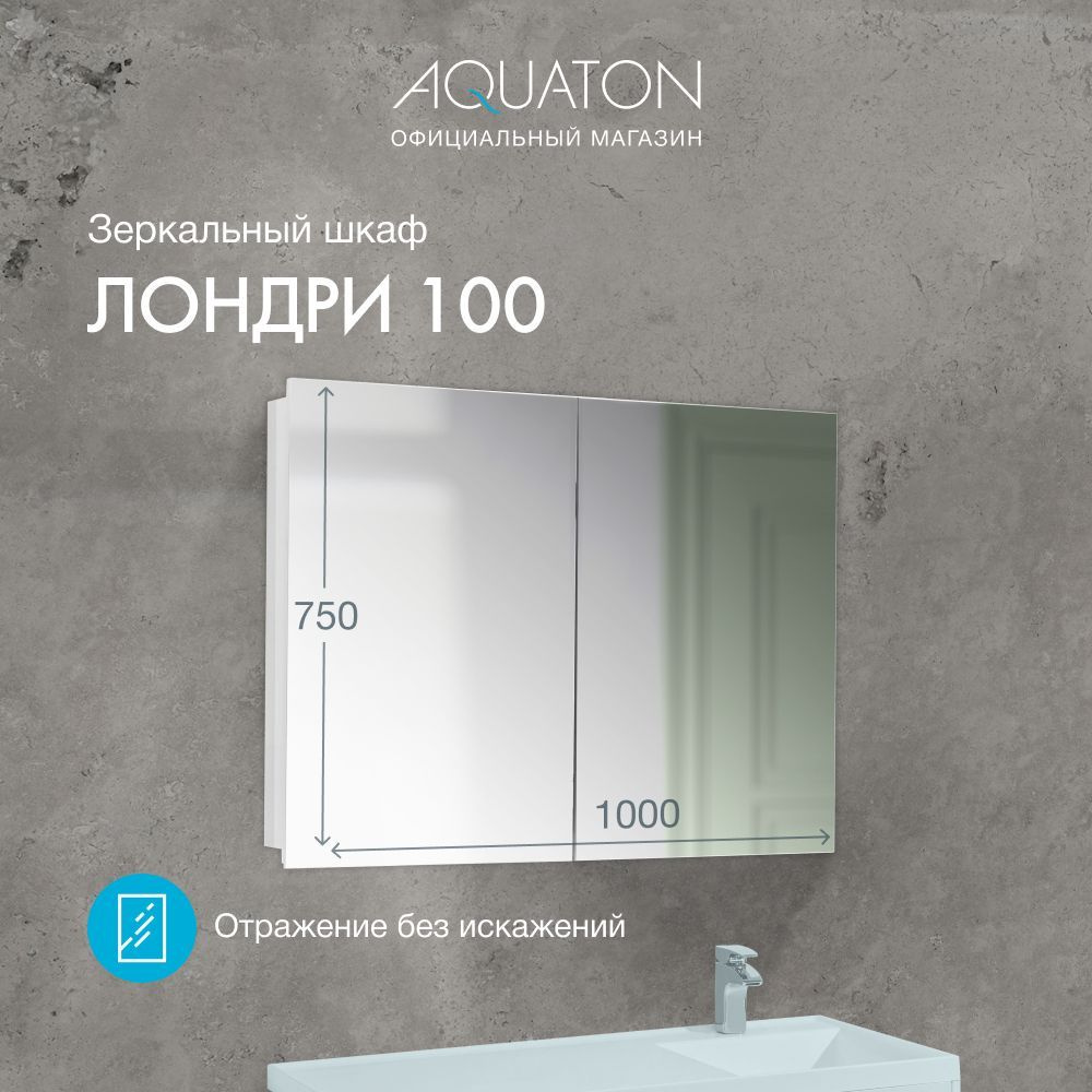 Зеркало-шкаф в ванную 2-х створчатый AQUATON Лондри 100 1A267302LH010  #1