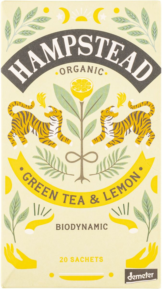 Чай зеленый в пакетиках Хампстид ти БИО с лимоном , 20*2 г ( в заказе 1 штука)  #1
