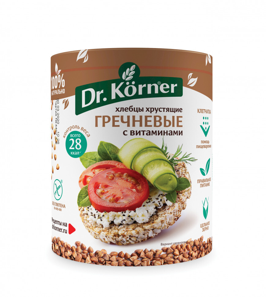 Хлебцы КРУГЛЫЕ Гречневые с витаминами Dr. Korner 100гр 10 шт ...