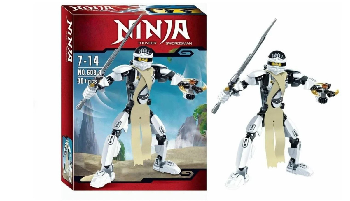 Детский конструктор KZS Ninja фигурка Белый ниндзя 20 см 90+ деталей ...