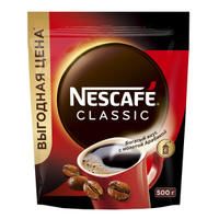 Кофе растворимый Nescafe Classic, 100% натуральный, порошкообразный, с добавлением натурального жареного молотого кофе, 500 г. Спонсорские товары
