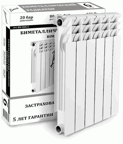 Характеристики BIMETTA Секционный радиатор Биметалл BM-c-6, 6 секц ...