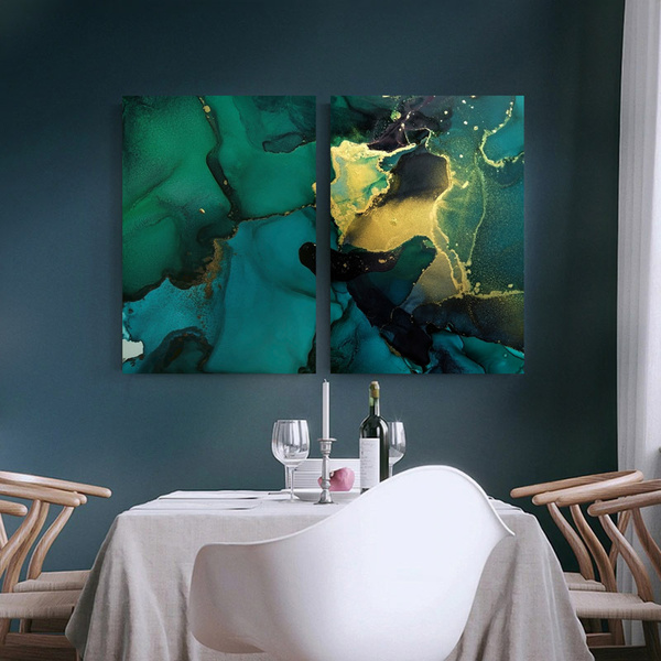 Модульная картина для интерьера (диптих) на холсте "Изумрудная ...