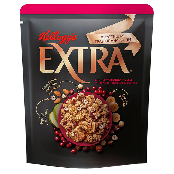 Гранола хрустящая мюсли KELLOGG'S Extra с орехами фруктами и ягодами ...