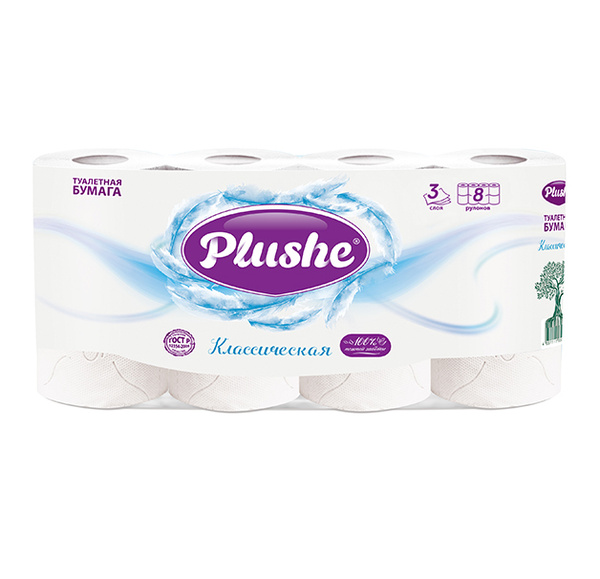 Туалетная бумага Plushe Classic, белая, 3 слоя, 8 рулонов - купить с ...