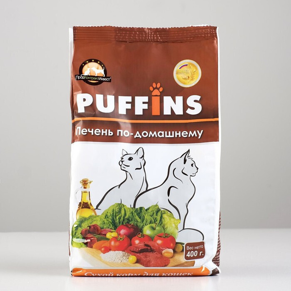 Сухой корм для кошек Puffins, печень по-домашнему, 400 г - купить с ...