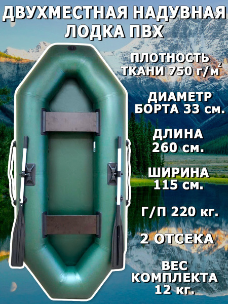 Лодка надувная для рыбалки ПВХ 2-х местная Турист 260. Изготовлена из ...