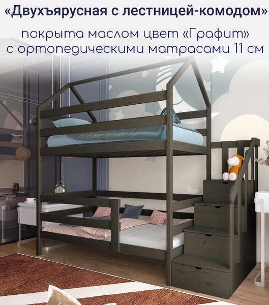 Двухъярусная кровать moonlees В комплекте с ортопедическими матрасами_В ...