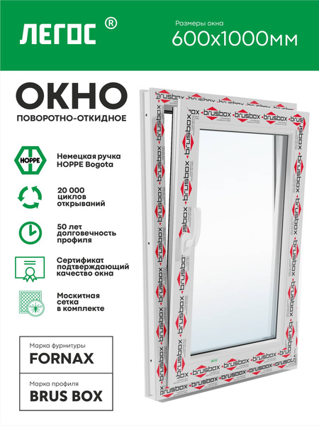 Пластиковое окно ПВХ BRUSBOX AERO 600х1000 мм (ШхВ), одностворчатое ...