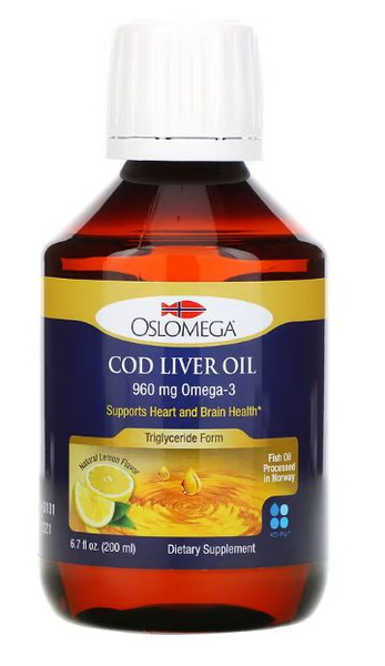 Oslomega, Жир печени норвежской трески, натуральный лимонный вкус, 960 ...