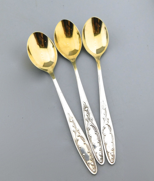 Набор 3 чайные ложки мельхиор позолота СССР 1970-е гг купить по низким ...