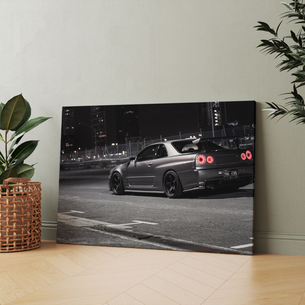 Картина на холсте (nissan skyline gt r скайлайн ночью r34) 50x70 см/для ...