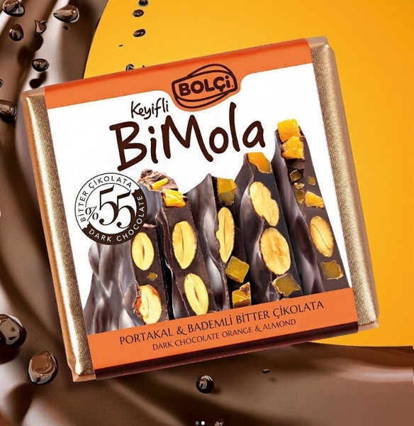 Темный шоколад Bolci "BiMola" с миндалем и апельсиновыми цукатами нетто ...