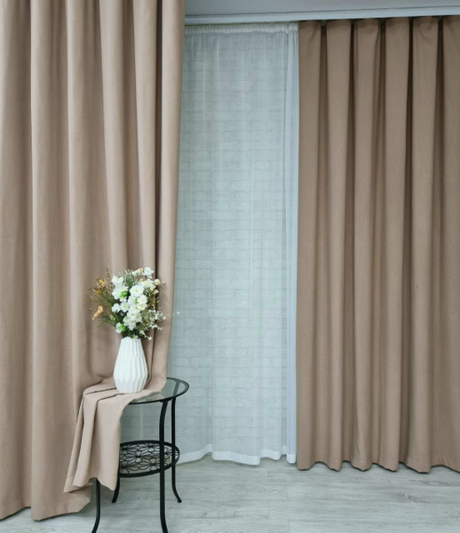 Комплект штор Black Out "Сови" , 260х150см, Бежевый цвет. Плотные шторы ...