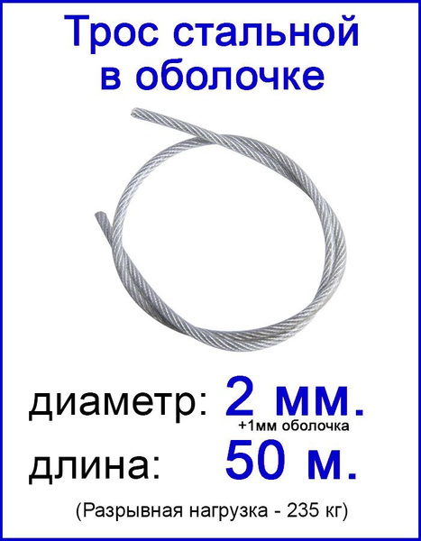 Трос с полимерным покрытием (оболочкой) 2/3 мм., 50 метров - купить по ...