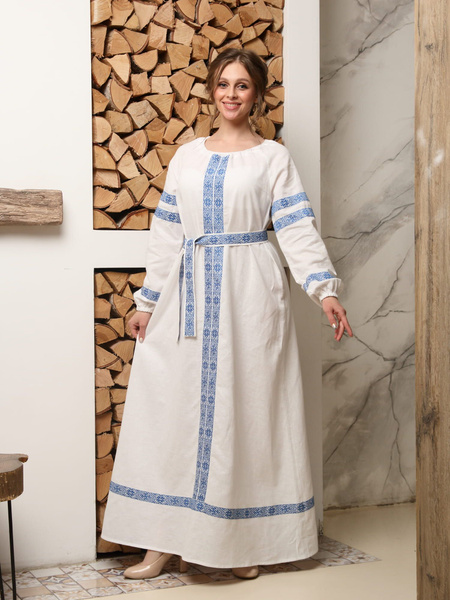 Славянское платье свадебное белое женское длинное рубаха в русском ...