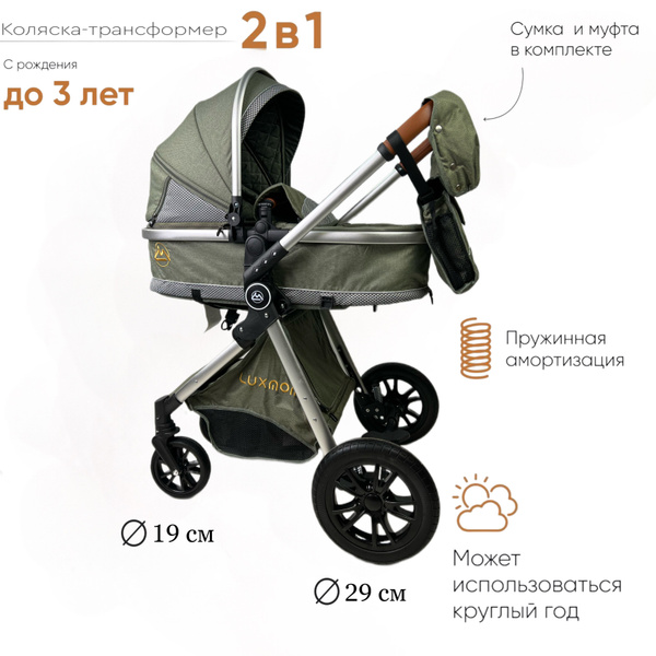 Детская коляска трансформер Luxmom V9 2 в 1, зеленый, цвет шасси ...