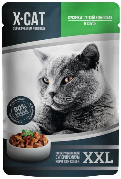 Корм X-cat XXL (в соусе) для кошек, с уткой и яблоками, 85 г x 12 шт ...